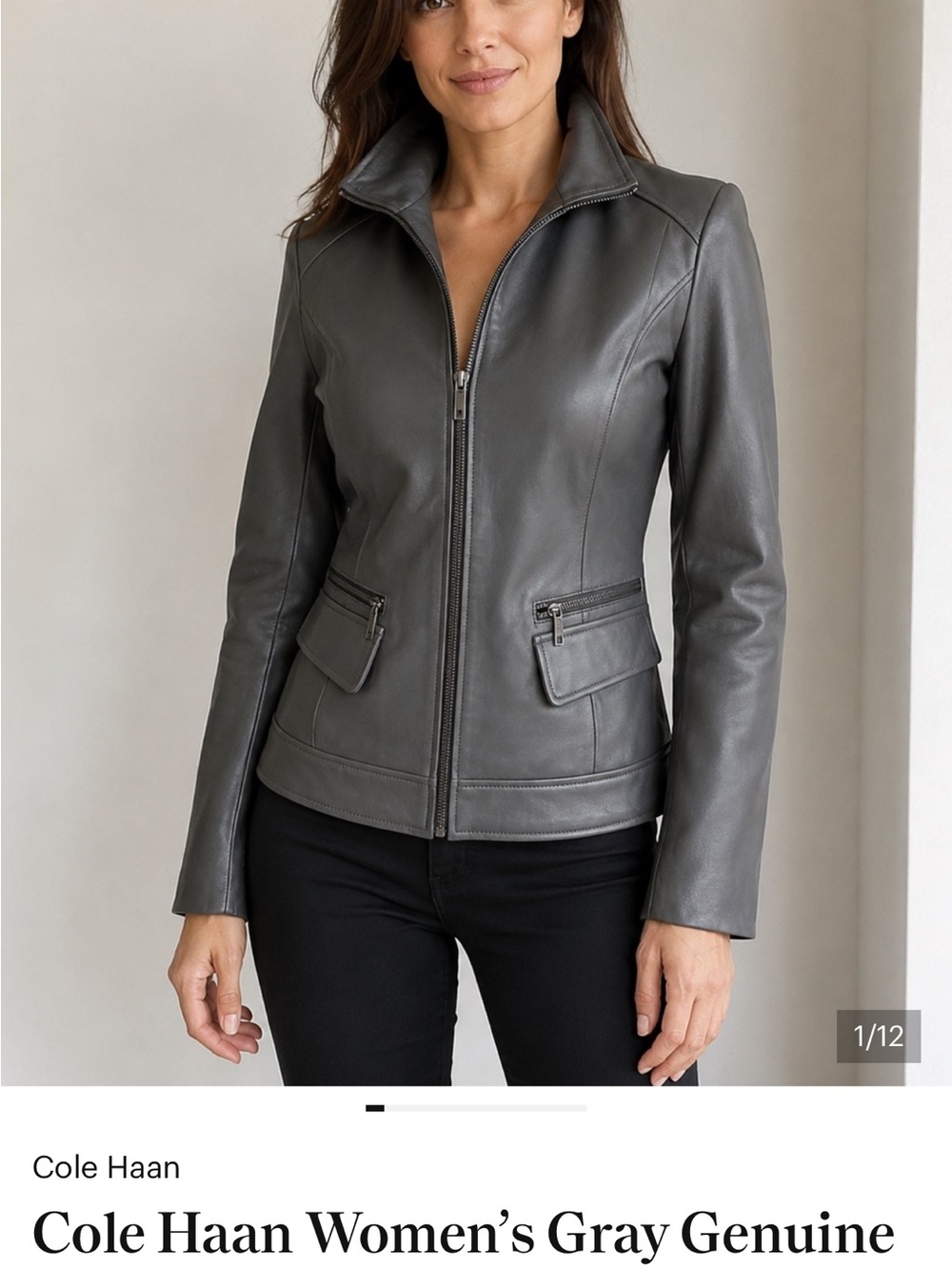 Cole Haan Women’s Gray Lambskin Leather Jacket XS NWT